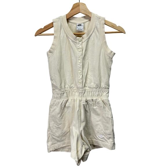 Nike Sleeveless White Romper Snap Button with Pockets Youth Girls Medium - Picture 1 of 15